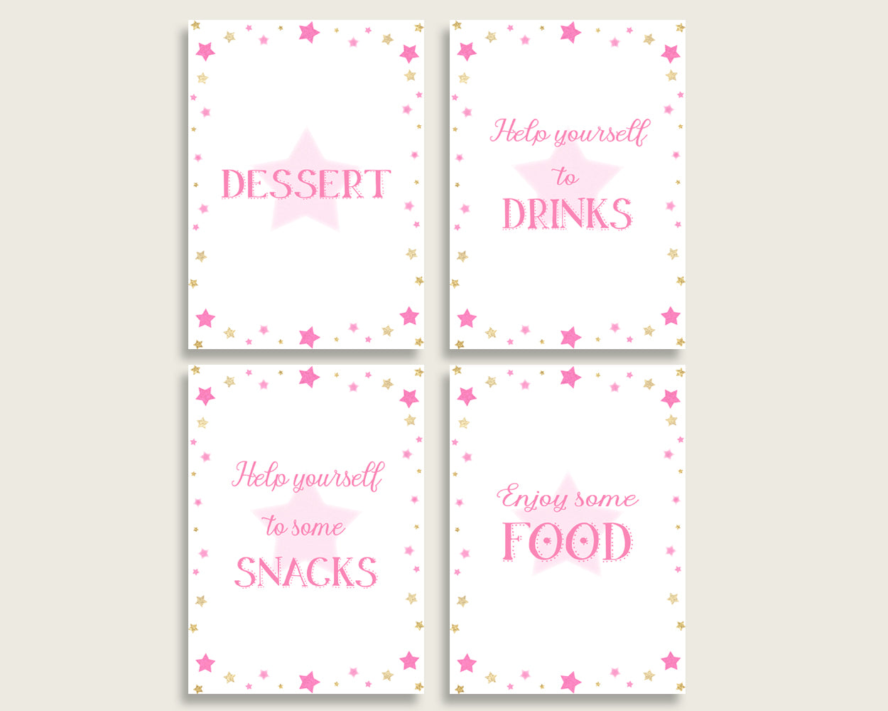 Twinkle Star Baby Shower Girl Table Signs Printable, Pink Gold Party Table Decor, Favors, Food, Drink, Treat, Guest Book, Instant bsg01