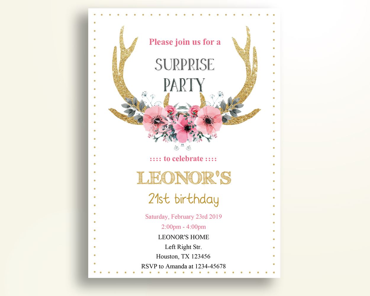 Deer Antlers Birthday Invitation Deer Antlers Birthday Party Invitation Deer Antlers Birthday Party Deer Antlers Invitation Girl QQB60 - Digital Product