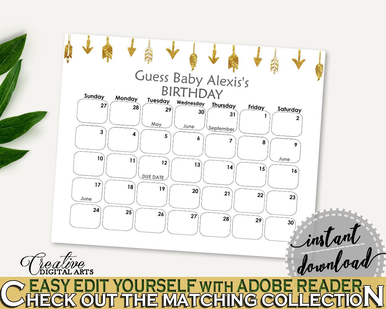 Birthday Predictions Baby Shower Birthday Predictions Gold Arrows Baby Shower Birthday Predictions Baby Shower Gold Arrows Birthday I60OO - Digital Product