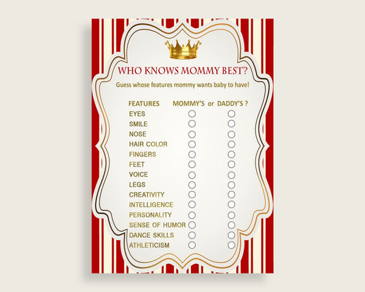 Red Gold Who Knows Mommy Best Game, Guess The Features, Prince Baby Shower Boy, How Well Do You Know Parents To Be, Instant Download, 92EDX