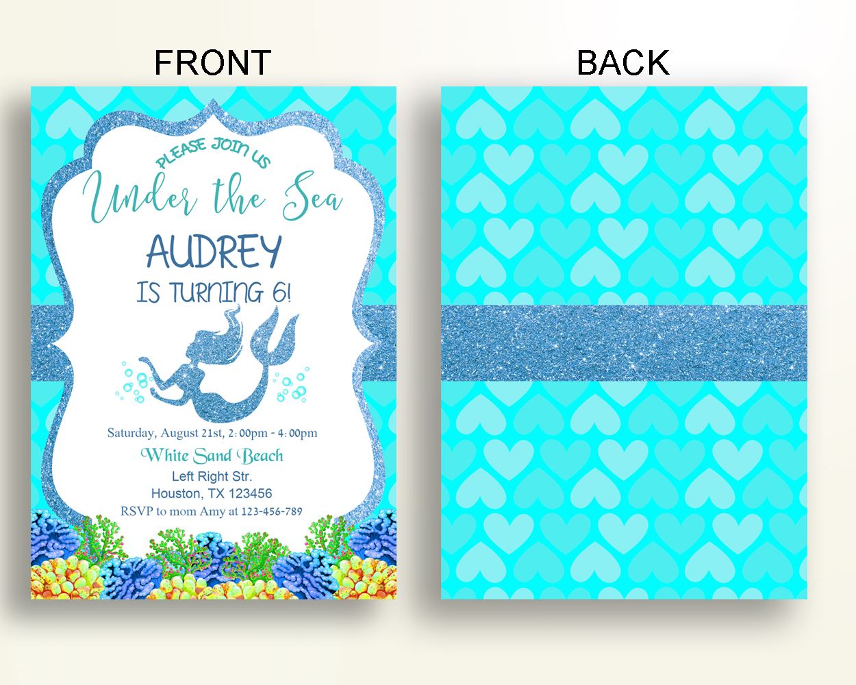 Mermaid Birthday Invitation Mermaid Birthday Party Invitation Mermaid Birthday Party Mermaid Invitation Girl under the sea 5RDDQ - Digital Product