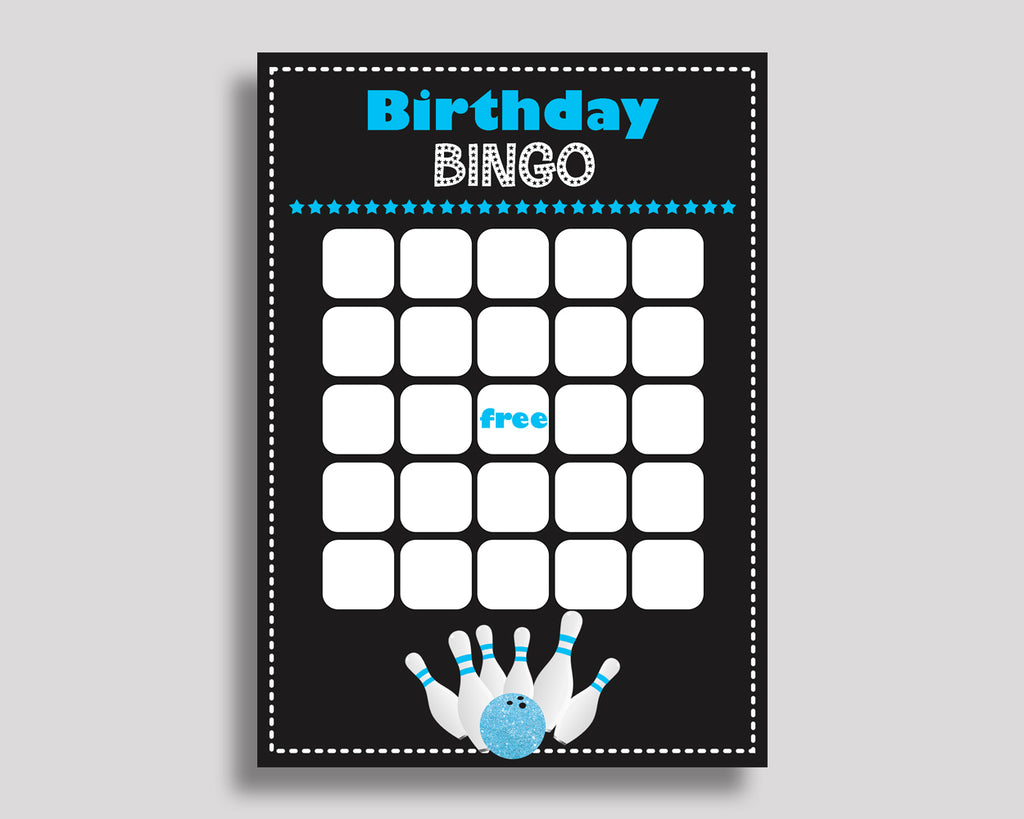 Bowling Bingo Gift Bowling Birthday Bingo Blank Bowling Bingo Cards Black Blue Birthday Activity Boy 5DVSP