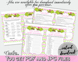 Pink and Green Baby Shower games package bundle printable with Green Alligator Crocodile for girl - Instant Download - ap001