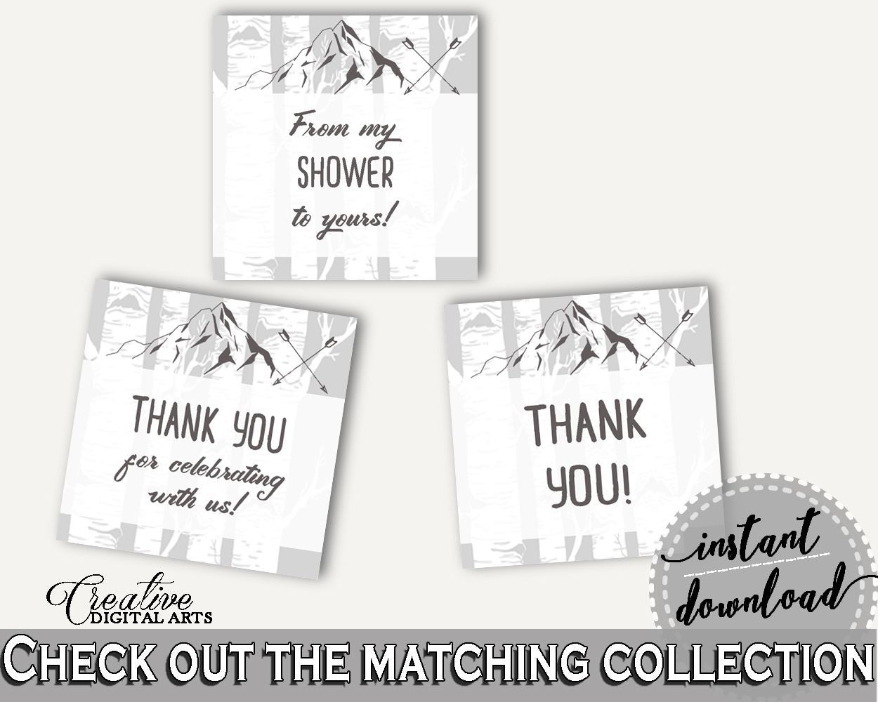 Square Tags Baby Shower Square Tags Adventure Mountain Baby Shower Square Tags Gray White Baby Shower Adventure Mountain Square Tags S67CJ - Digital Product