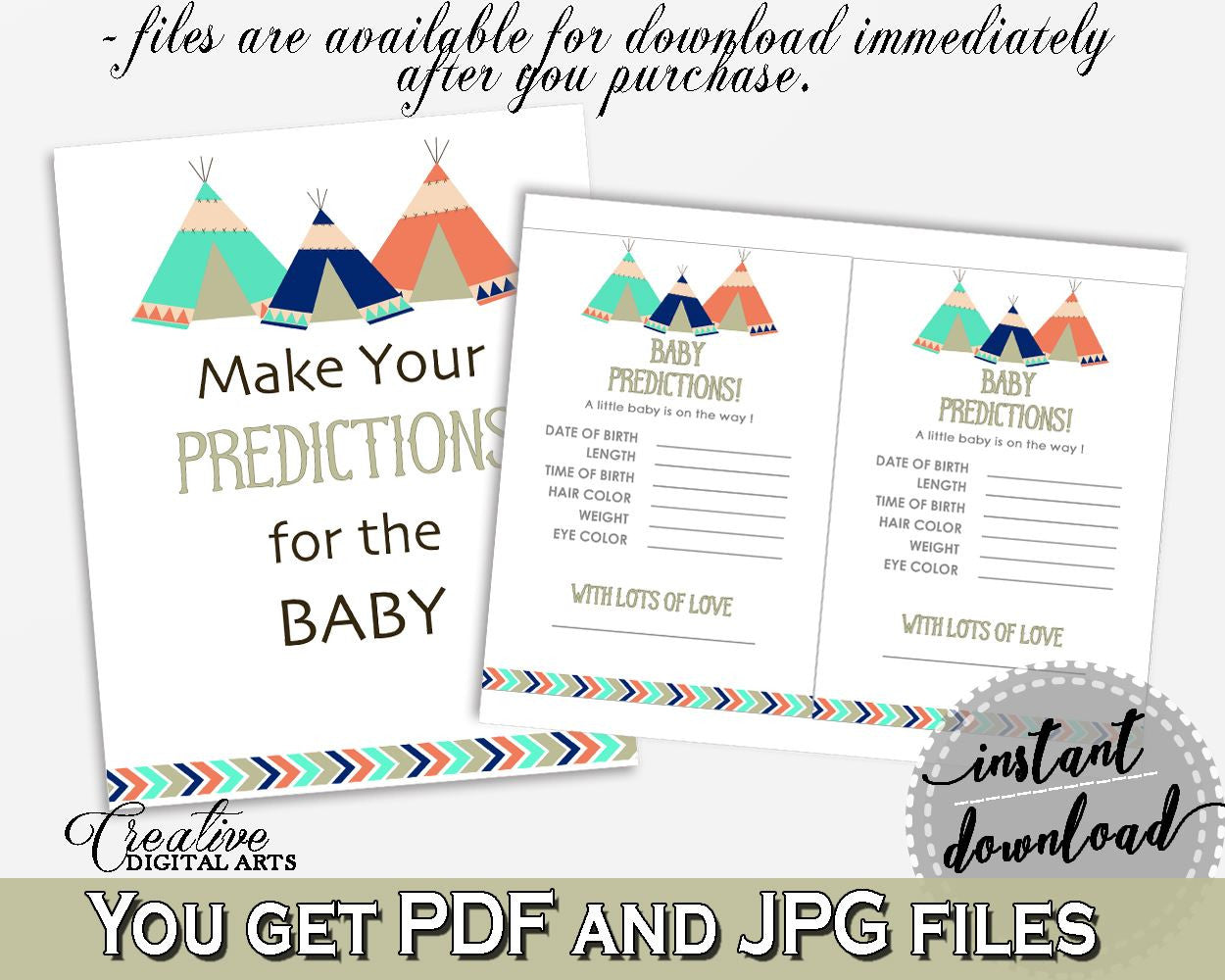 Baby Predictions Baby Shower Baby Predictions Tribal Teepee Baby Shower Baby Predictions Baby Shower Tribal Teepee Baby Predictions KS6AW - Digital Product