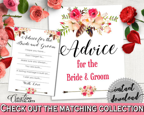 Advice For The Bride And Groom in Bohemian Flowers Bridal Shower Pink And Red Theme, wedding templates, boho chic, party decor - 06D7T - Digital Product