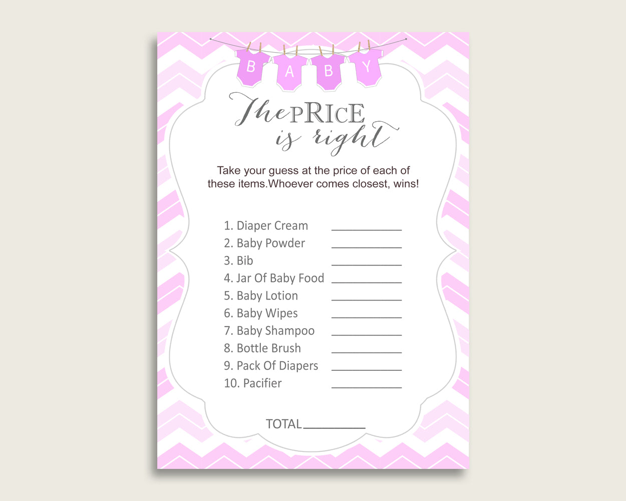 Pink White The Price Is Right Game, Chevron Baby Shower Girl Activity, Guess The Price Game Printable, Instant Download, Stripy Lines cp001