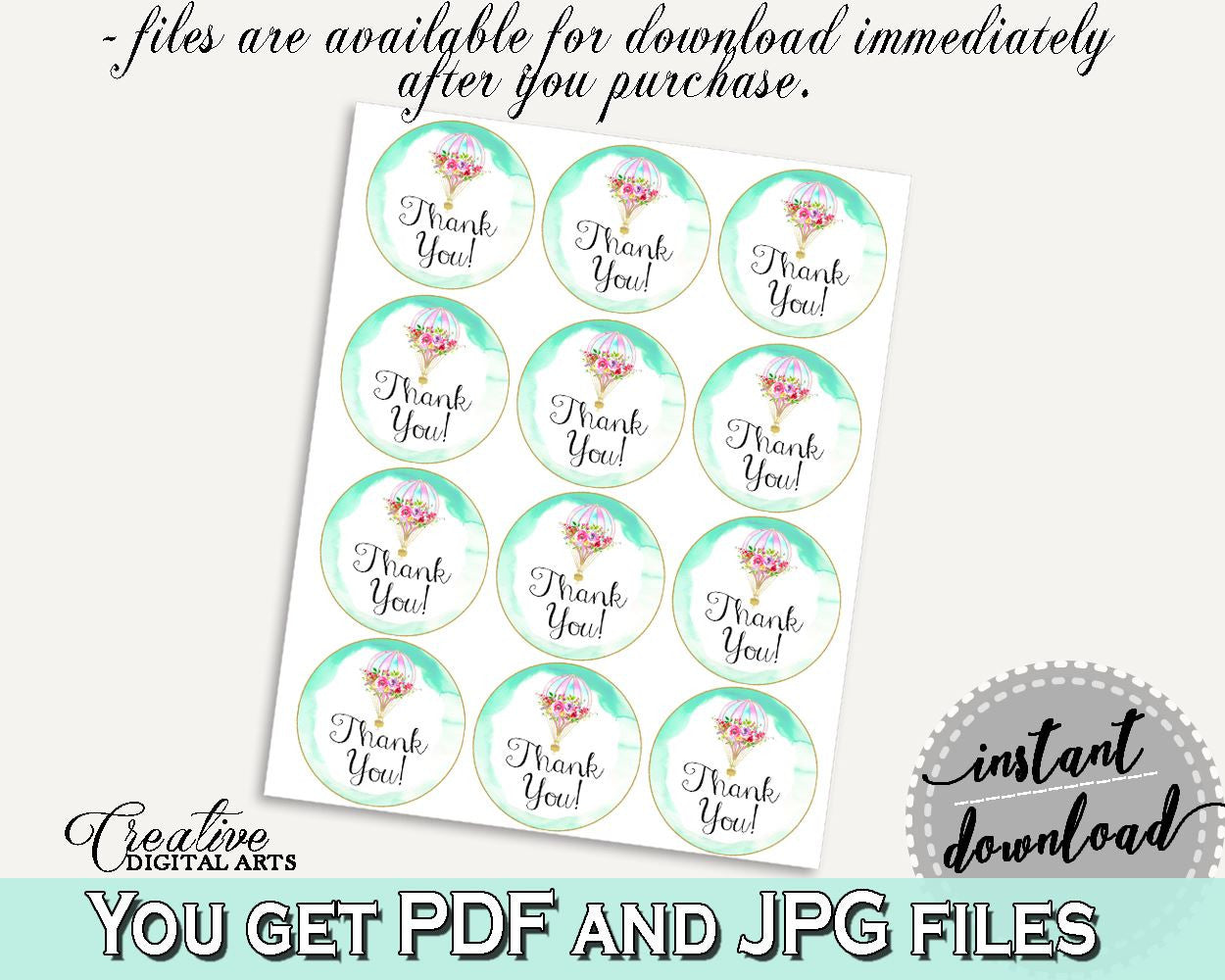 Round Tags Baby Shower Round Tags Hot Air Balloon Baby Shower Round Tags Baby Shower Hot Air Balloon Round Tags Green Pink CSXIS - Digital Product