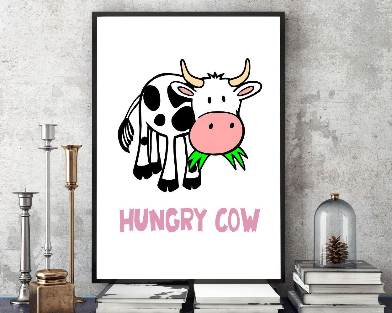 Wall Art Cow Digital Print Hungry Poster Art Cow Wall Art Print Hungry Kitchen Art Hungry Kitchen Print Cow Wall Decor Cow food - Digital Download