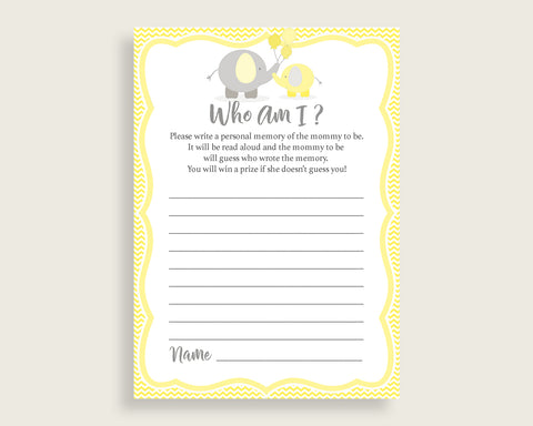 Who Am I Baby Shower Who Am I Yellow Baby Shower Who Am I Baby Shower Elephant Who Am I Yellow Gray instant download prints digital W6ZPZ
