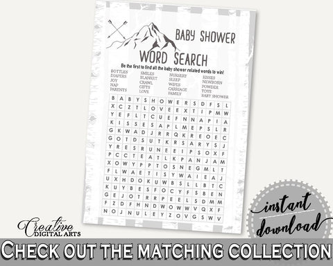 Word Search Baby Shower Word Search Adventure Mountain Baby Shower Word Search Gray White Baby Shower Adventure Mountain Word Search - S67CJ - Digital Product