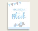 Blue Grey Please Sign A Block Sign and Decoarate A Block Sign Printables, Elephant Boy Baby Shower Decor, Instant Download, ebl02