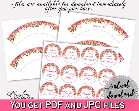 Cupcake Toppers And Wrappers Bridal Shower Cupcake Toppers And Wrappers Spring Flowers Bridal Shower Cupcake Toppers And Wrappers UY5IG - Digital Product