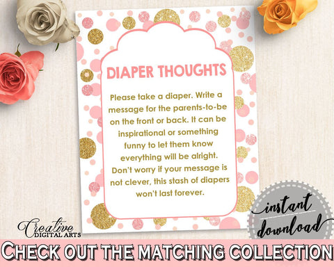 Pink Gold Diaper Thoughts, Baby Shower Diaper Thoughts, Dots Baby Shower Diaper Thoughts, Baby Shower Dots Diaper Thoughts pdf jpg RUK83 - Digital Product