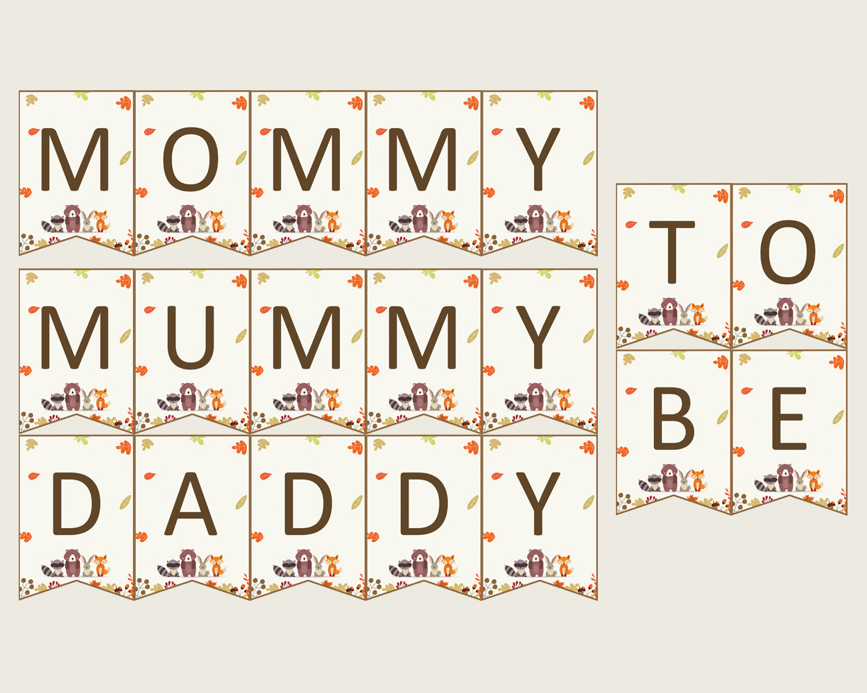 Woodland Baby Shower Chair Banner Printable, Brown Beige Chair Banner, Gender Neutral Shower, Mama To Be, Mommy, Dad Mom To Be w0001