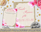 Favorite Memories Of The Bride To Be in Roses On Wood Bridal Shower Pink And Beige Theme, remember game, party organization - B9MAI - Digital Product