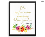 She Is Far More Precious Than Jewels Print, Beautiful Wall Art with Frame and Canvas options