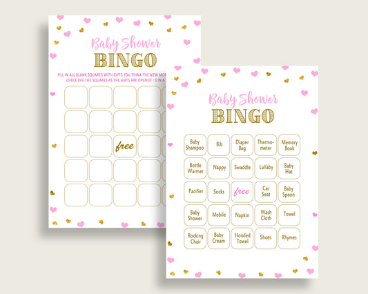 Bingo Baby Shower Bingo Hearts Baby Shower Bingo Baby Shower Hearts Bingo Pink Gold party planning party organization pdf jpg bsh01