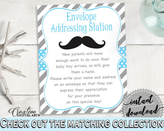 Blue Gray Envelope Addressing, Baby Shower Envelope Addressing, Mustache Baby Shower Envelope Addressing, Baby Shower Mustache 9P2QW - Digital Product