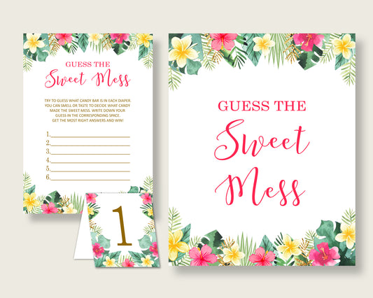 Hawaiian Guessing Game Baby Shower Girl, Pink Green Guess The Sweet Mess Game Printable, Dirty Diaper Game, Instant Download, 955MG