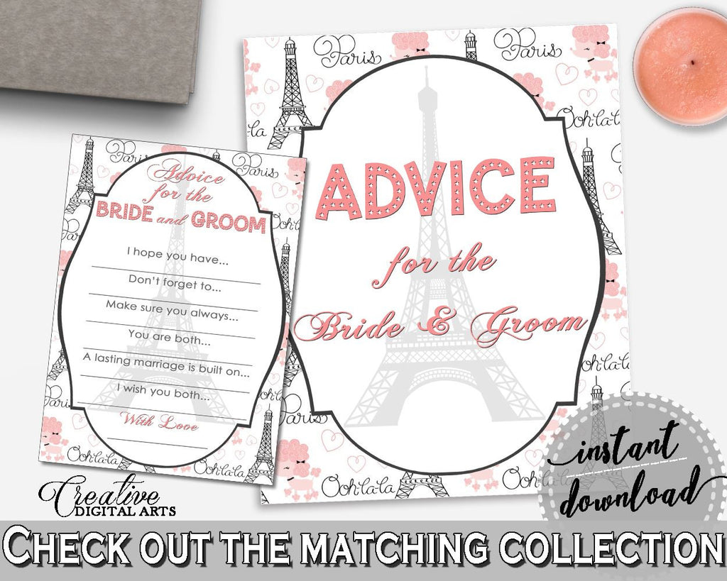 Paris Bridal Shower Advice For The Bride And Groom in Pink And Gray, wedding templates, eiffel tower bridal, paper supplies, prints - NJAL9 - Digital Product