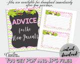 ADVICE FOR THE MOMMY TO BE and ADVICE FOR THE NEW PARENTS baby shower activities with green alligator and pink color theme, instant download - ap001